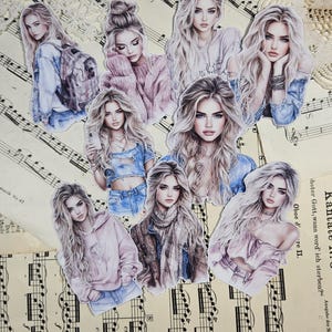 Soft Teenage Girls, set di 9 adesivi / • Scrapbooking • Creazione di biglietti • Art Journaling • Artigianato di carta • Junk Journal