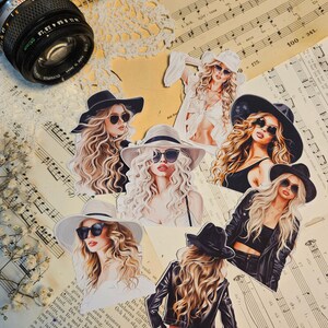 Lot de 8 autocollants noirs et blancs pour fille | • Scrapbooking • Fabrication de cartes • Journalisation d'œuvres d'art • Créations papier • Journal de bordel