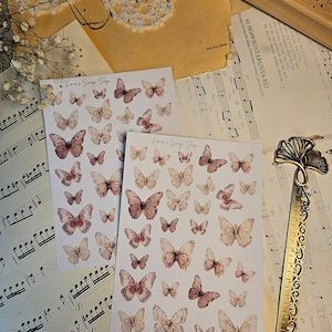 Piccole farfalle beige e rosa polvere, Adesivi Mini Foglio / Scrapbooking Card Making Art Journaling Paper Craft Junk Journal