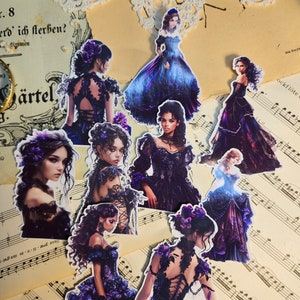 Ensemble de 9 autocollants noirs et violets pour femmes | • Scrapbooking • Fabrication de cartes • Journalisation d'œuvres d'art • Créations papier • Journal de bordel