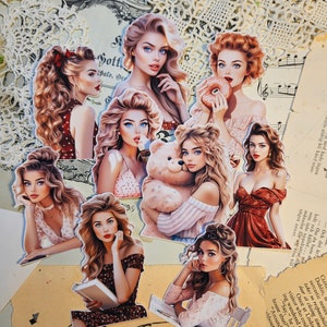 Set di 9 adesivi per ragazze rosa carine / • Scrapbooking • Creazione di cartoline • Diario artistico • Creazioni con la carta • Diario spazzatura
