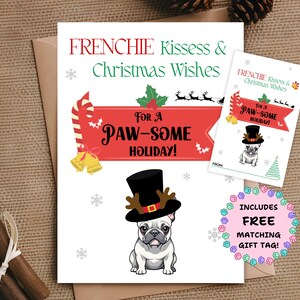 Carte de Noël bouledogue français en téléchargement numérique Carte de vœux drôle pour animaux de compagnie, voeux de chien sur le thème Frenchie bisous cadeau imprimable humoristique pour amoureux des chiens