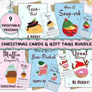 Digital Download Holiday Card Bundle Printable Christmas Card Food Pun Gift Tag Funny Kitchen Chef Foodie Instant Christmas Gift Last Minute