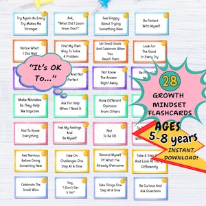 Growth Mindset Flashcard Printable Kid Self Esteem Tool Confidence Building Exercise Positive Mindset Card Teaching Resource Learning Aid