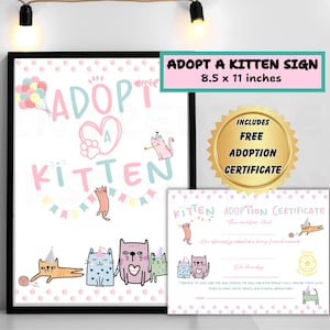 Adopt A Pet Certificate Kitten Adoption Printable Party Theme Birthday Party Decor Kids Cat Lover Gift Digital Download Kitten