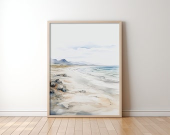 Icelandic Beach, Watercolour and Charcoal Art Print, Instant Download