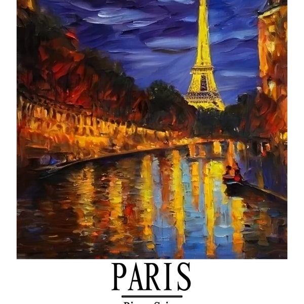 Midnight Reflections. AI Artwork. Eiffel Tower at night, set against the picturesque backdrop of the river Seine in Paris