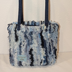 Bolso tote/cartera con asa superior de denim frizzeled