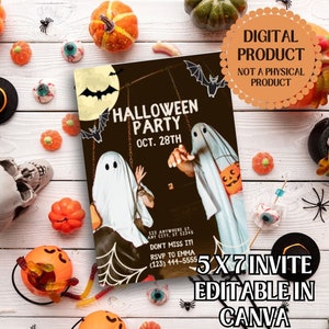 Retro Halloween Party Invite, Editable Halloween Invitation, Editable Retro Halloween Invite, Customizable Halloween Invite