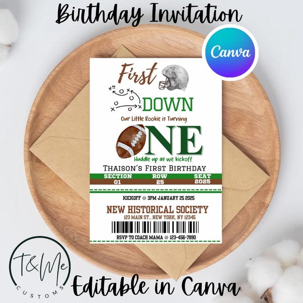 Football 1st Birthday Invitation, Rookie Theme (Digital File)