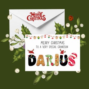 Cartão de Natal personalizado para neto, Cartão de Natal personalizado para neta, Personalizado para qualquer pessoa, Cartão de nome personalizado