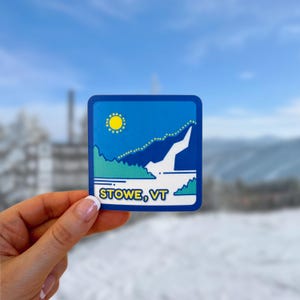 Ski Sticker, Valentines Gift for Skiers Snowboarders, Stowe Vermont, Water Bottle Sticker, Helmet Mountain Waterproof Snow Skiing Decal Glos
