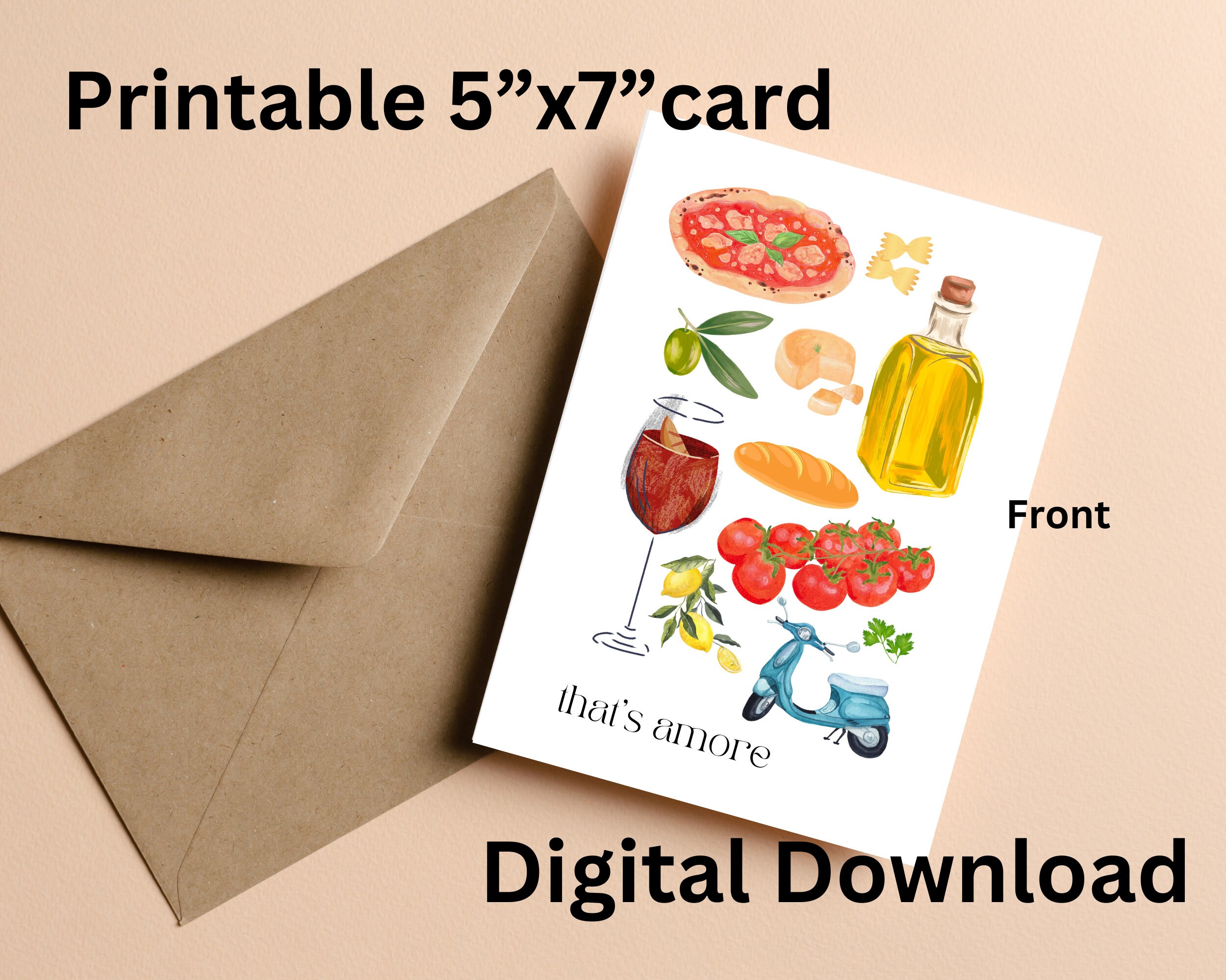 Italy Themed Birthday Card for Friends Thank You Card Italian Etsy