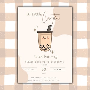 Boba Party Theme Bubble Tea Shower Invitación Descargar Invitación de fiesta Baby Shower Tendencia Editable Digital DIY
