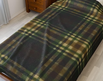 Forest Green Rustic Plaid Blanket, Cozy Cabin Throw, Earthy Woodland Decor, Gift for Nature Lovers