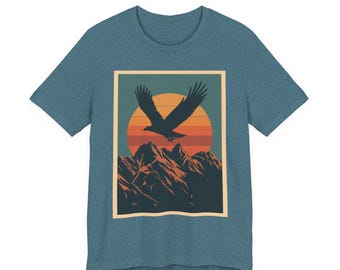 Retro Eagle Soaring Shirt, Vintage Wildlife Graphic, Mountain Nature Tee, Gift for Adventurers