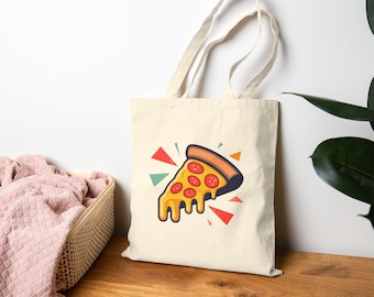 Zany Pizza Cotton Canvas Tote Bag | Retro Foodie Tote, Grocery Bag, Fun Eco-Friendly Gift
