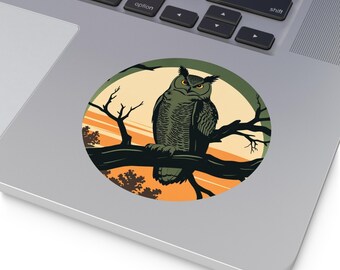 Owl Vinyl Sticker | Night Woodland Animal Decal, Rustic Forest Decor, Nature Lover Gift