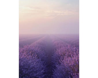 Lavender Dawn Wall Art Print, Dreamy Botanical Poster, Pastel Landscape Artwork, Nature Home Decor