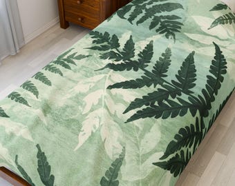 Fern Leaf Watercolor Blanket Pastel Green Botanical Throw Soft Tropical Decor