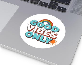 Good Vibes Only Sticker Positive Quote Round Vinyl Decal for Laptop, Water Bottle, Journal, Gift