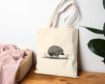 Hedgehog Cotton Canvas Tote Bag | Reusable Eco-Friendly Shopping Bag | Woodland Animal Gift