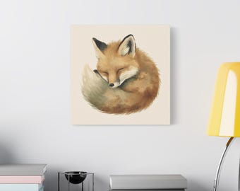 Sleeping Fox Canvas Wall Art, Cozy Woodland Nursery & Bedroom Decor, Nature Lover Gift