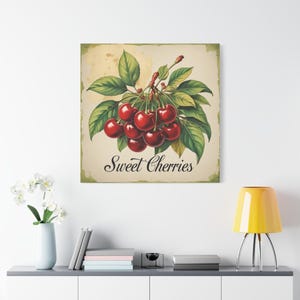Vintage Sweet Cherries Canvas Wall Art, Kitchen Decor, Rustic Home Decor, Gift for Fruit Lovers