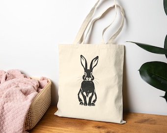 Rabbit Cotton Canvas Tote Bag | Woodland Animal Tote | Reusable Eco-Friendly Bag