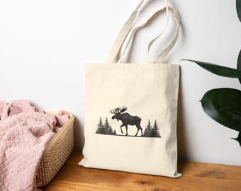 Moose Cotton Canvas Tote Bag | Eco-Friendly Reusable Bag | Nature & Wildlife Lover Gift