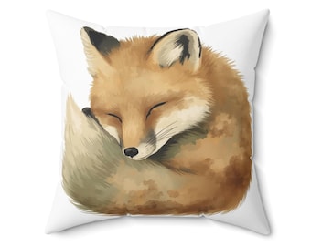 Cojín cuadrado de zorro acogedor, cojín decorativo, decoración de animales del bosque, cojín de estilo rústico, regalo para amantes de la naturaleza, decoración del hogar