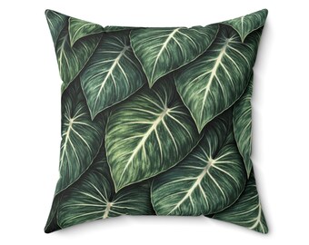 Botanical Study Pillow - Alocasia Leaf Scale Pattern, Tropical Green Pattern Pillow, Jungle Leaf Decor Cushion