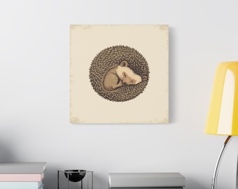 Schlafender Igel Leinwand Wandkunst, gemütliches Waldland Kinderzimmer & Schlafzimmer Dekor, Naturliebhaber Geschenk