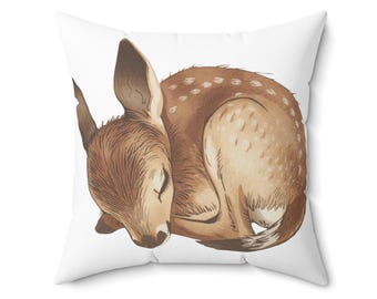 Cozy Forest Fawn Pillow, Decorative Cushion, Woodland Animal Home Decor, Baby Shower Gift, Nursery Pillow, Nature Lover Gift