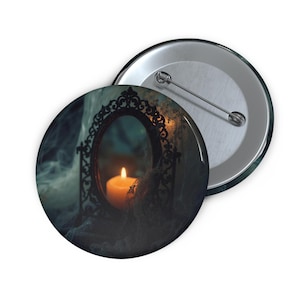 Candle and Mirror Shrine Design Pin | Gothic Home Art, Mystical Soft Goth Badge, Alternative Gift