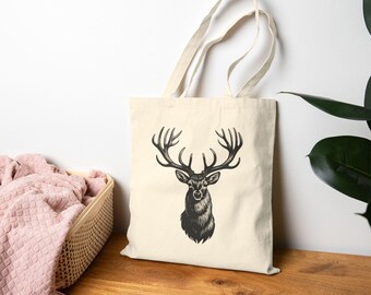 Deer Cotton Canvas Tote Bag | Rustic Woodland Animal Tote | Reusable Eco-Friendly Bag