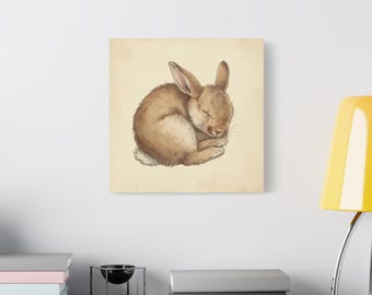 Schlafendes Häschen Leinwanddruck, gemütliches Waldland Kinderzimmer & Schlafzimmer Dekor, Geschenk für Naturliebhaber