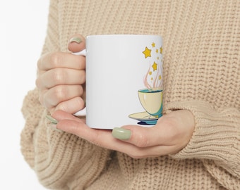 Starry Teacup Ceramic Mug, Celestial Coffee Cup, Cozy Magic Drinkware, Moon and Stars Gift, Night Sky Decor
