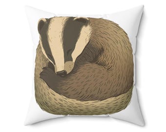 Cozy Badger Pillow, Nature Decor, Animal Lover Gift, Home Accent, Sleepy Woodland Cushion, Rustic Throw Pillow