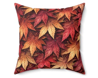 Botanical Study Pillow - Japanese Maple Leaf Pattern, Autumn Botanical Pillow, Red Leaf Cushion