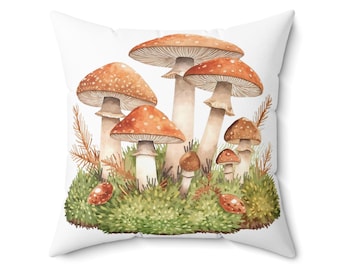 Woodland Mushroom & Moss Pillow - Cozy Cottagecore Nature Cushion