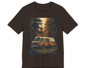 Camiseta retro de furgoneta camper, diseño vintage de viajes, camiseta de aventura en la naturaleza, regalo para campistas.