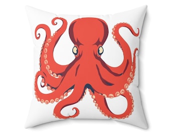 Octopus Print Decorative Pillow, Nautical Home Decor, Coastal Vibe Cushion, Ocean-Themed Gift, Beach House Accent