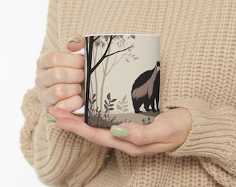 Badger Ceramic Mug, Woodland Coffee Cup, Rustic Cabin Drinkware, Wildlife Nature Gift