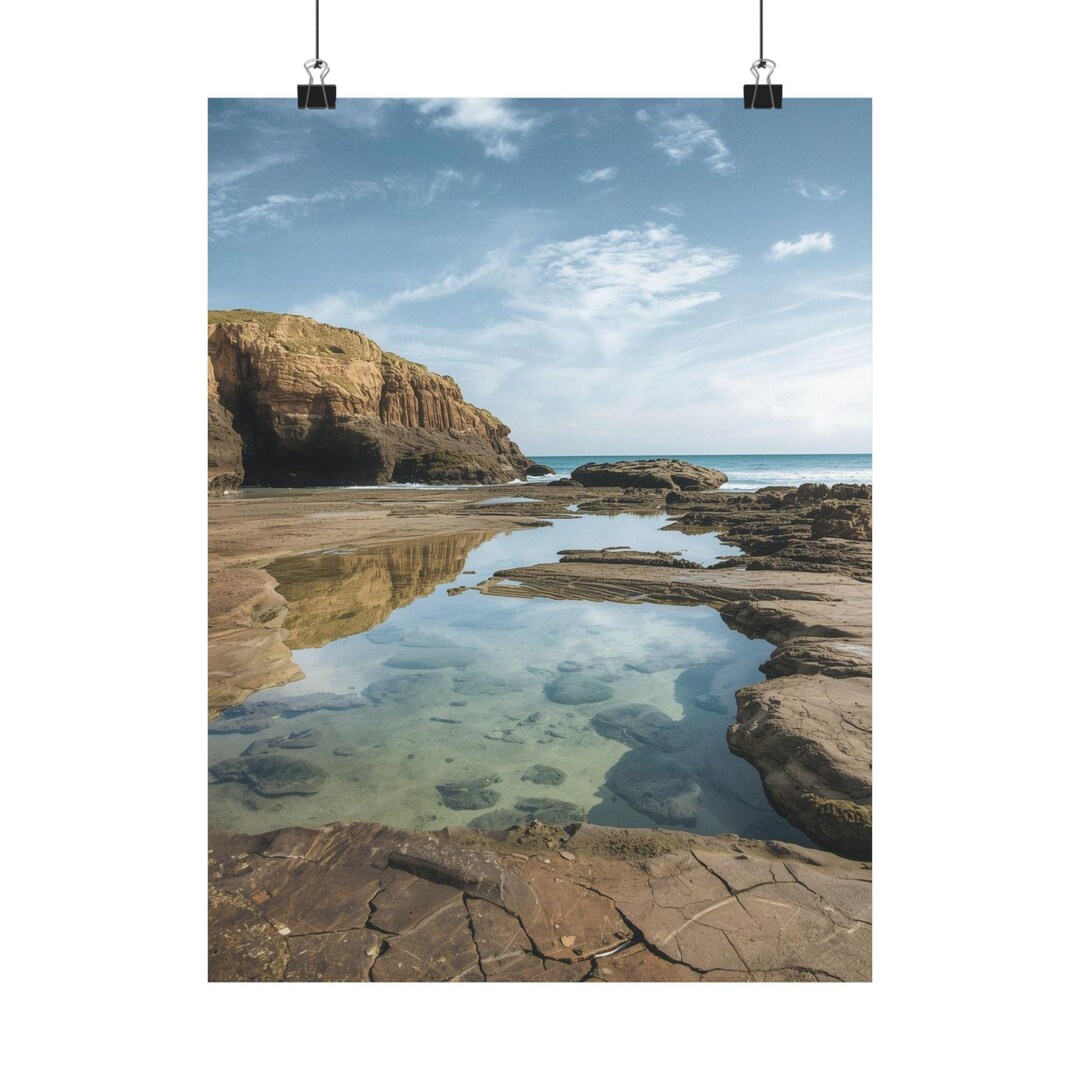 Rocky Shore Wall Art Poster, Vertical Ocean Print, Coastal Landscape ...