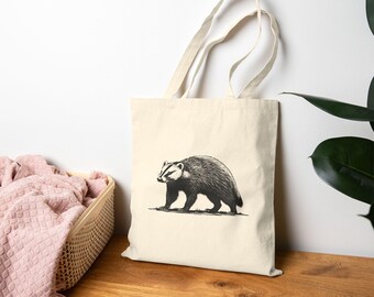 Badger Cotton Canvas Tote Bag | Reusable Grocery & Work Bag | Woodland Animal Gift