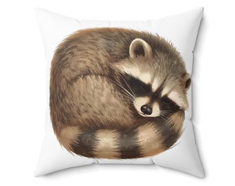Cozy Raccoon Square Pillow, Relaxing Home Decor, Animal Lover Gift, Throw Pillow for Kids, Birthday Present