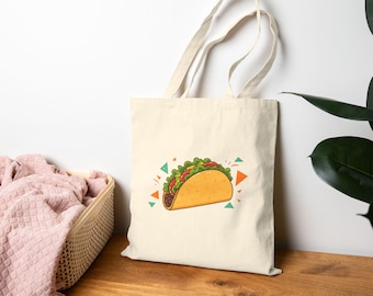 Retro Taco Cotton Canvas Tote Bag | Eco-Friendly Grocery Tote, Fun Foodie Gift