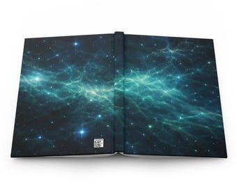Celestial Teal Galaxy Dust Journal, Calming Starry Notebook, Cosmic Writing Diary, Space Gift