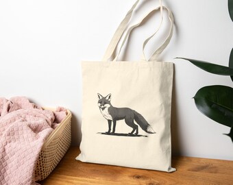 Fox Cotton Canvas Tote Bag | Minimalist Woodland Animal Tote | Reusable Eco-Friendly Bag